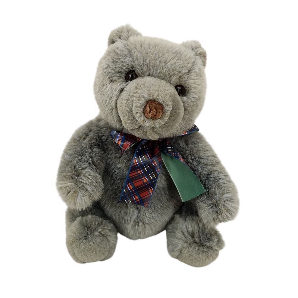 Gund Collectors Classic Gray Bear Plush Blue Thunder 1992 Plaid Ribbon Toy